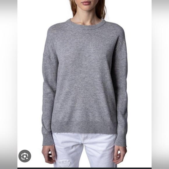 Zadig & Voltaire Gaby Strass Leaves Wool & Cashmere Sweater Lavender Ptp… - Picture 2 of 11